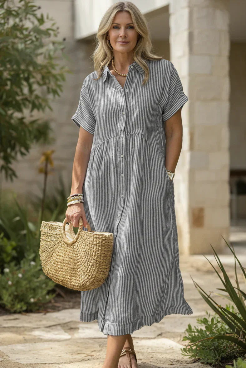 Maria | Gestreiftes Hemdblusenkleid – Stilvoll & Bequem