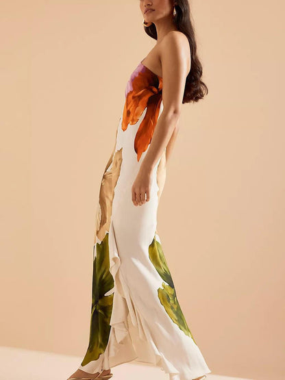 Kira | Resort Vibes Elegantes Floralprint Ein-Schulter Maxikleid