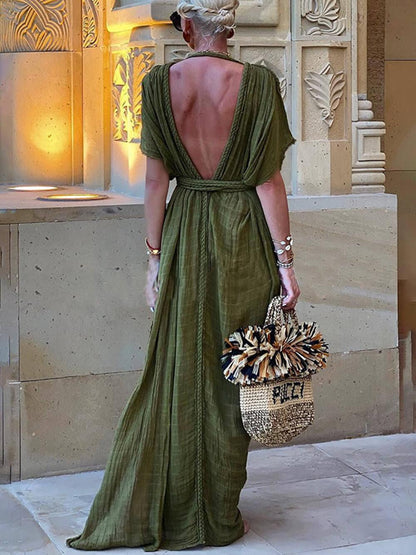 Elena | Kimono Drapierte Zöpfe Cover-Up Schlitz Maxi-Kleid