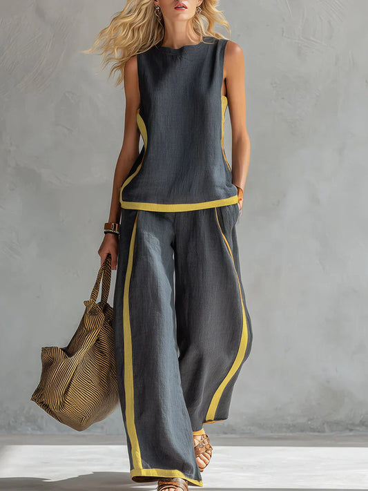 Ursula - Elegantes und Lässiges Set aus Weste und Hose mit Bicolor-Finish