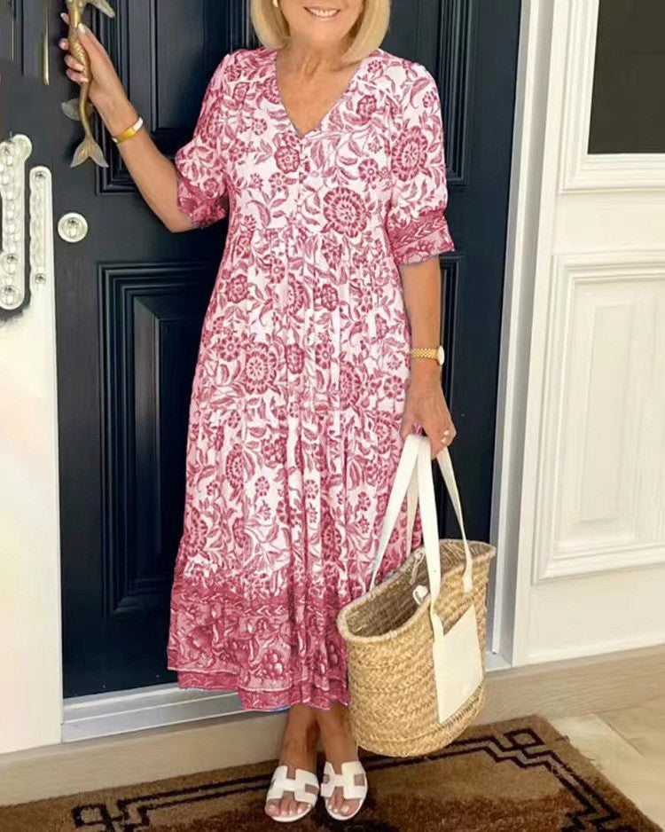 Johanna | Florales V-Ausschnitt-Kleid