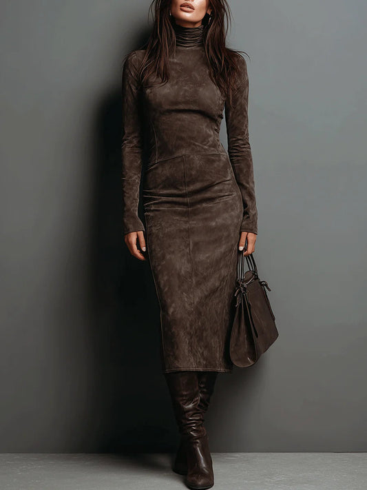 Robine | Langärmliges Wildleder-Midi-Kleid