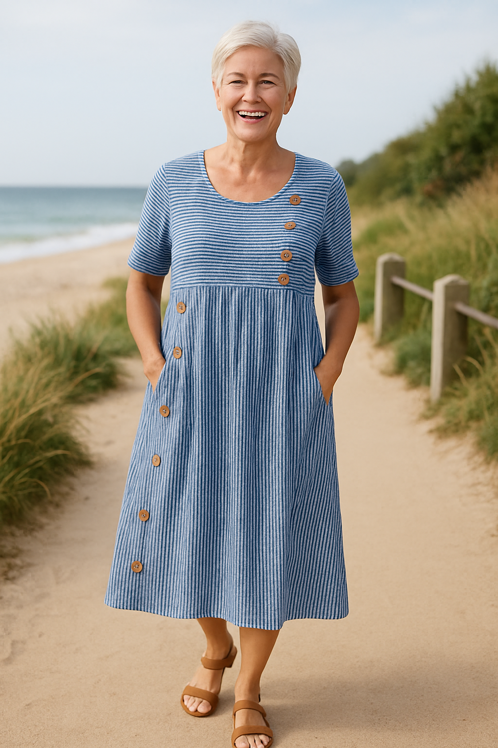 Helene | Gestreiftes Midikleid – Stilvoll & Bequem