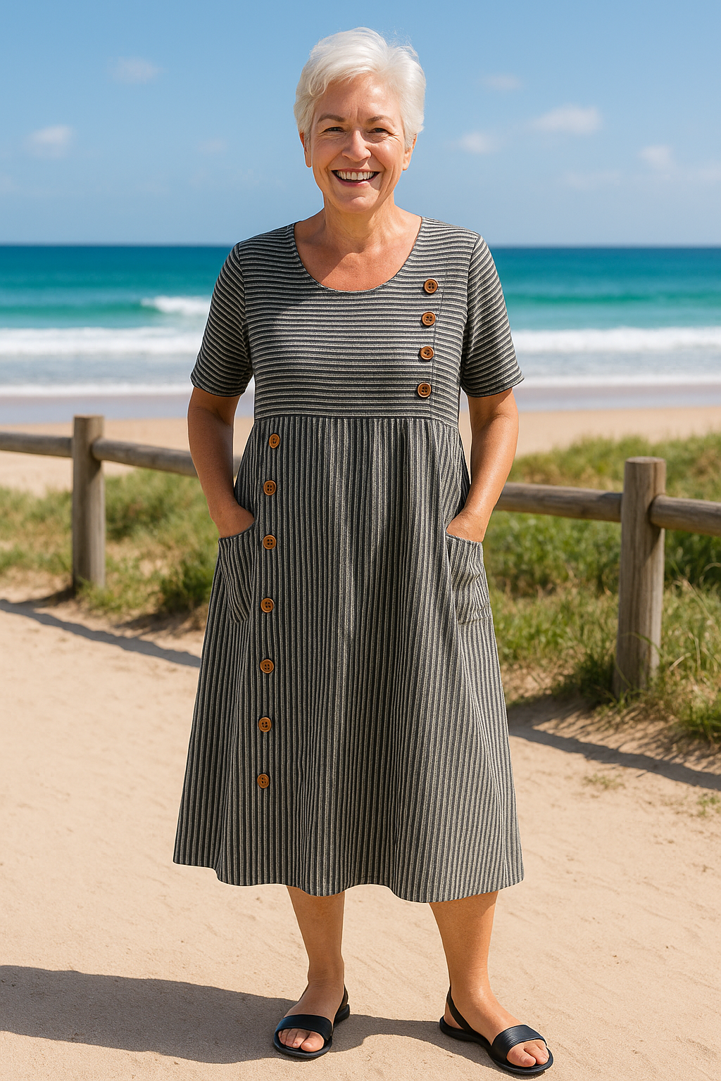 Helene | Gestreiftes Midikleid – Stilvoll & Bequem
