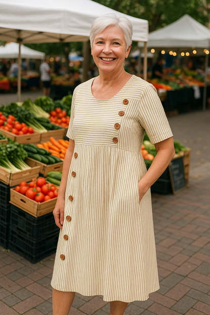 Helene | Gestreiftes Midikleid – Stilvoll & Bequem