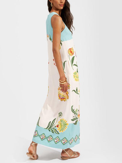 Ava | Resort Sunshine Floral Print Ärmelloses Midi-Kleid