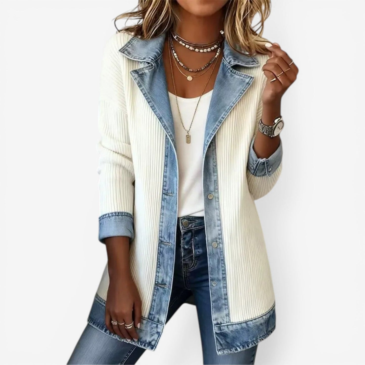 Elisa | Lässige Denimjacke im Layer-Look – Stilvoll & Bequem